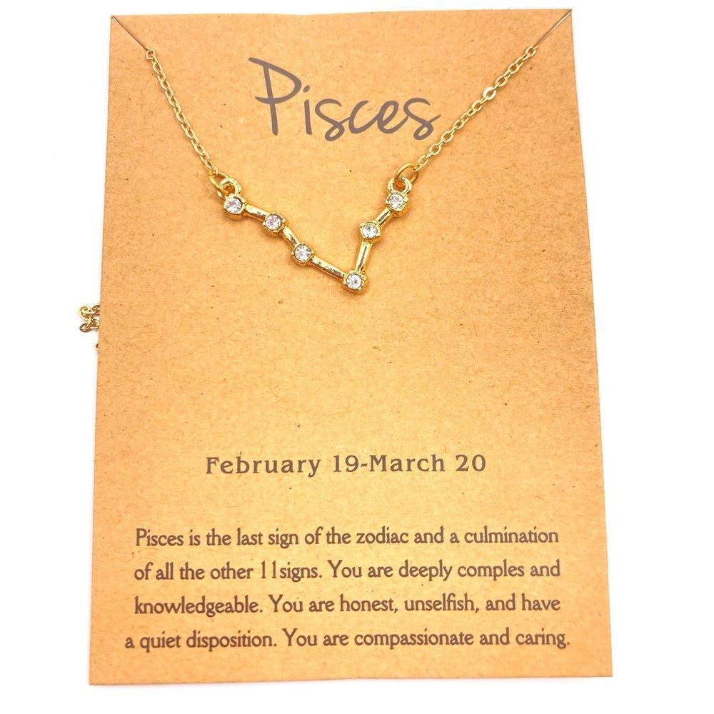 Gold zodiac rhinestone Pisces pendant necklace